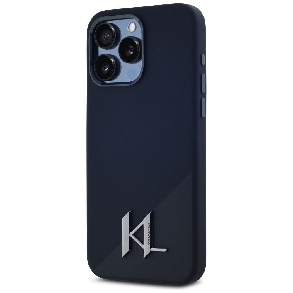 KARL LAGERFELD case for IPHONE 15 Pro Max compatible with MagSafe KLHMP15XSCMKMPCK (Silicone Initial Metal Logo) black