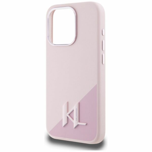 KARL LAGERFELD case for IPHONE 15 Pro Max compatible with MagSafe KLHMP15XSCMKMPCP (Silicone Initial Metal Logo) pink