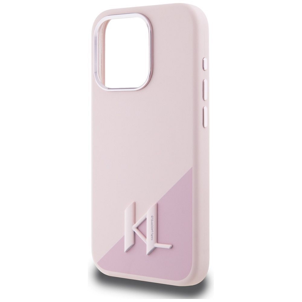 KARL LAGERFELD case for IPHONE 15 Pro Max compatible with MagSafe KLHMP15XSCMKMPCP (Silicone Initial Metal Logo) pink