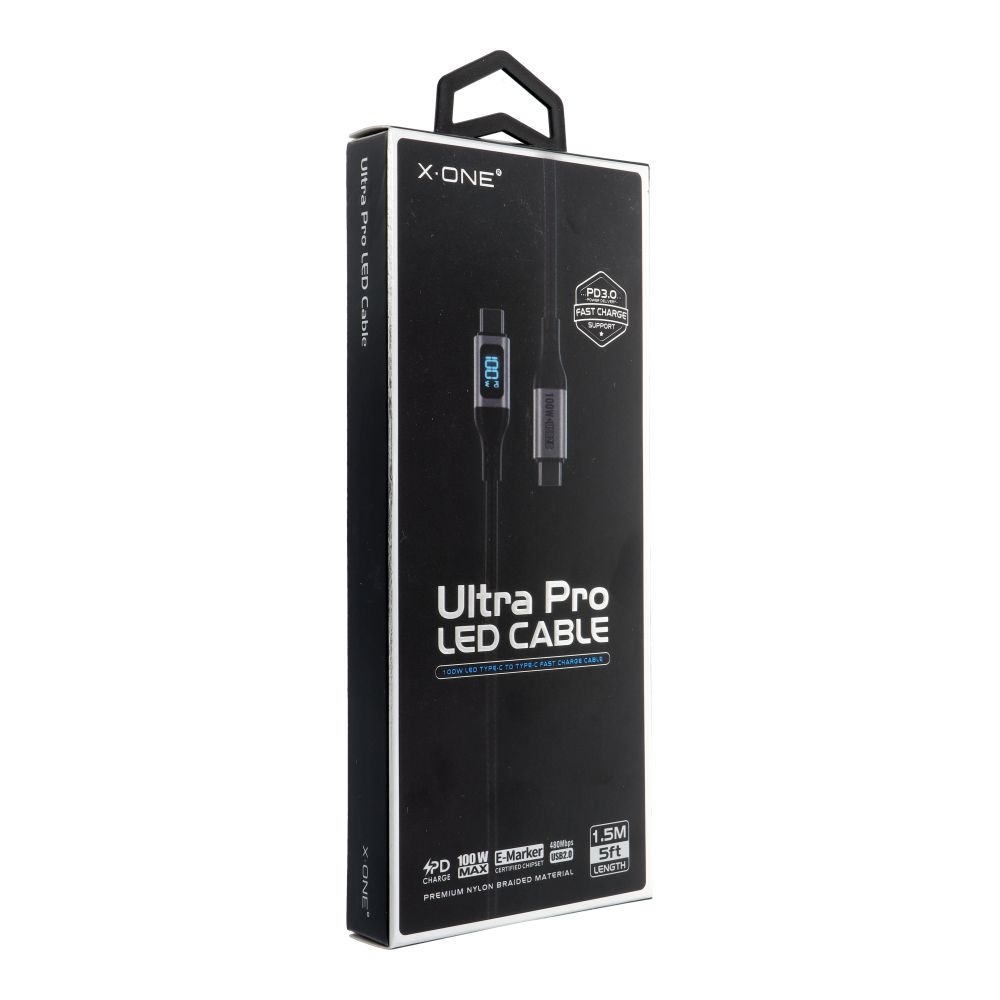 X-ONE Ultra Pro LED data cable - type C to C - black 5A max 100W