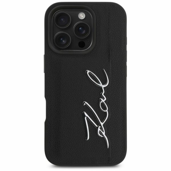 KARL LAGERFELD case for IPHONE 16 Pro Max KLHCP16XPGPVKSK (Grained PU Cardslot Metal Signature) black