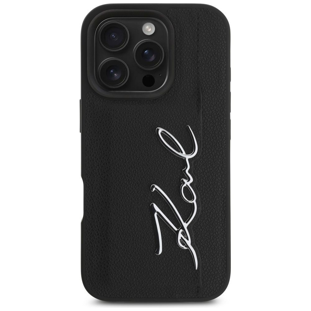 KARL LAGERFELD case for IPHONE 16 Pro Max KLHCP16XPGPVKSK (Grained PU Cardslot Metal Signature) black