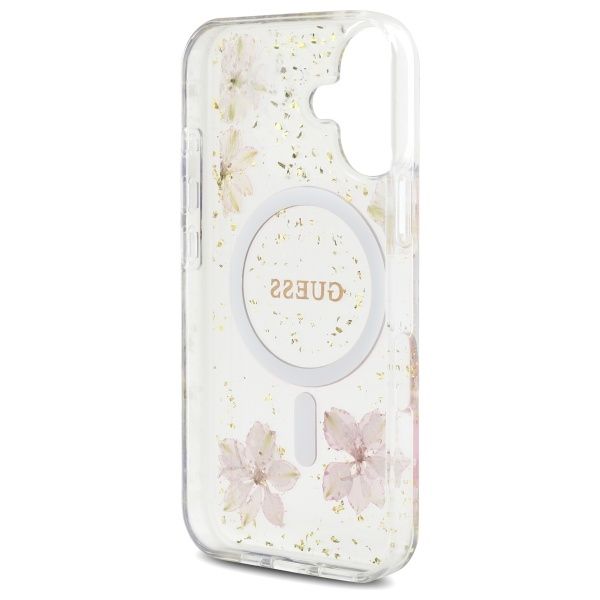 GUESS case for IPHONE 16 compatible with MagSafe GUHMP16SRBFGFGMP (Resin Flowers and Glitter) pink