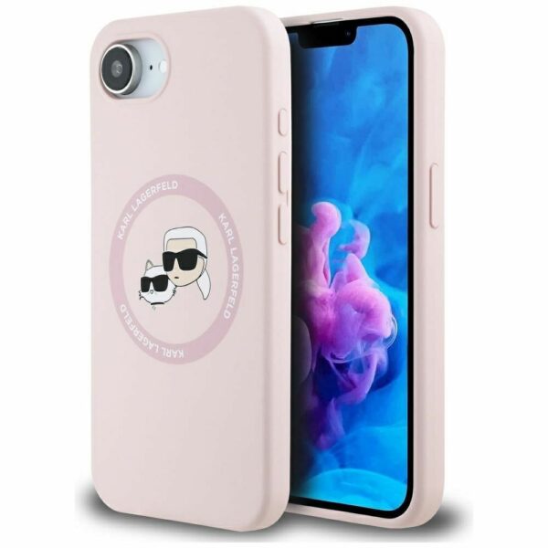 KARL LAGERFELD case for IPHONE 16e (SE 4 2025) compatible with MagSafe KLHMPSE4SKCHTCP (Silicone Double Heads) pink