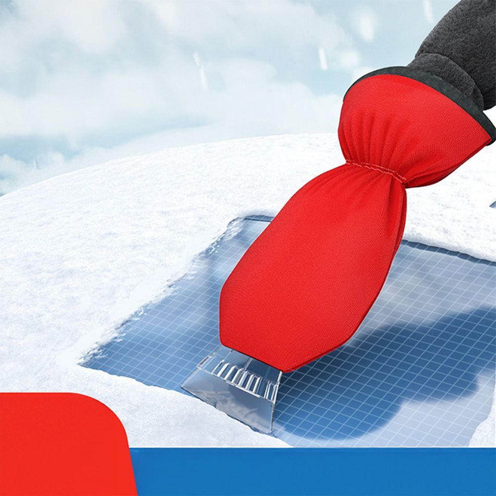 Car snow scraper with glove red