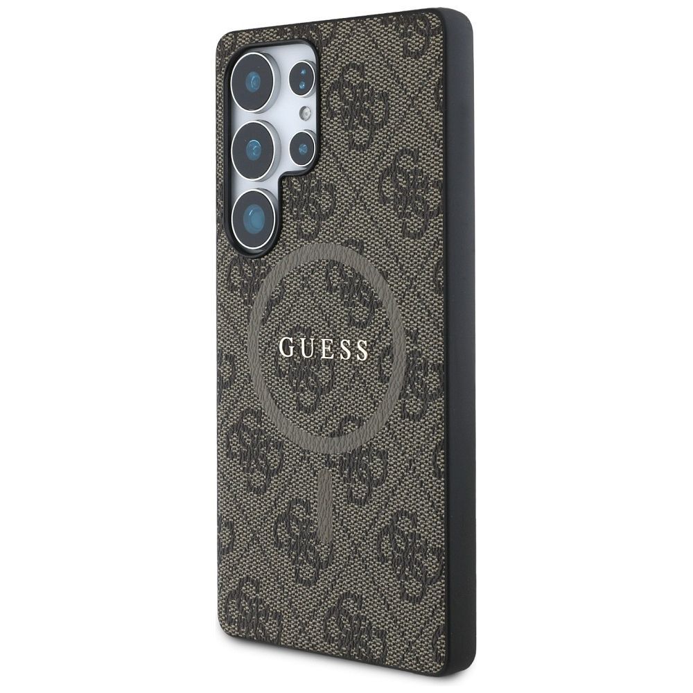 Θήκη GUESS για Samsung S25 Ultra Καφέ με Λογότυπο 4G & Δαχτυλίδι