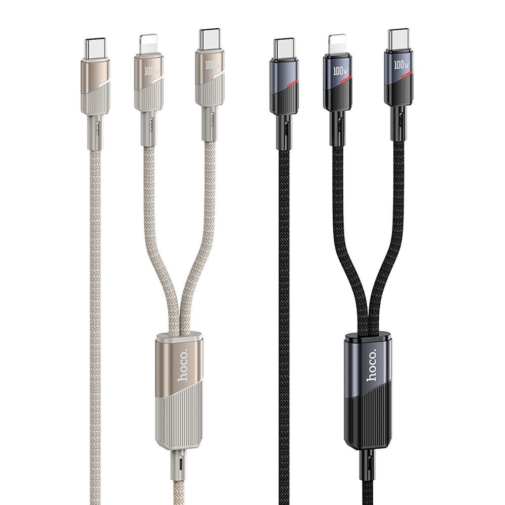 HOCO cable 2in1 Type C to Type C + Lightning 5A 100W U139 1,2 m gold