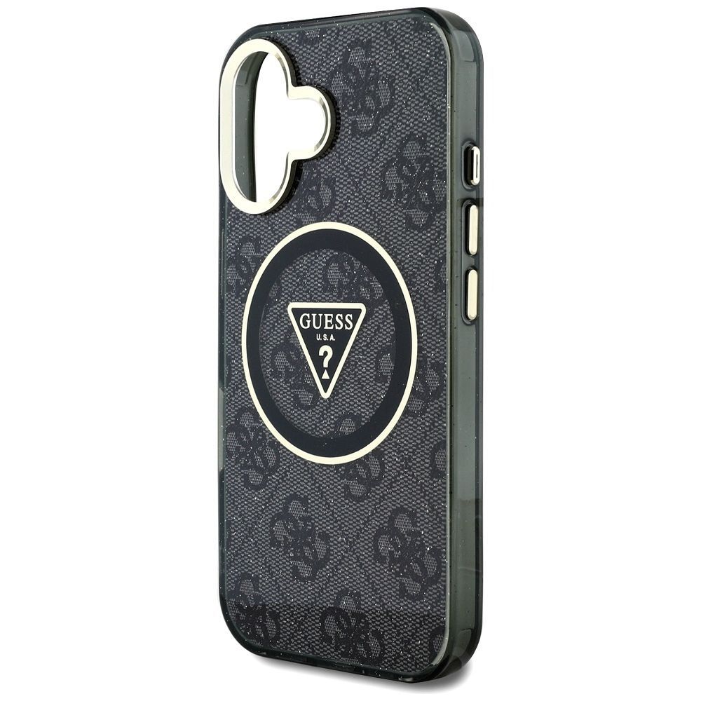 GUESS case for IPHONE 16 compatible with MagSafe GUHMP16SHG4PRTGK (IML Metal Glitter 4G Circle Triangle) black