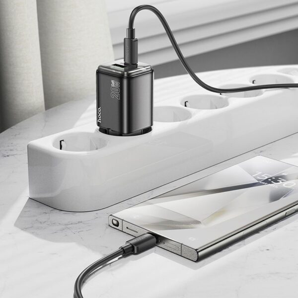 HOCO wall charger USB A + Type C + cable Type C to Type C PD QC3.0 3A 20W N34 transparnent