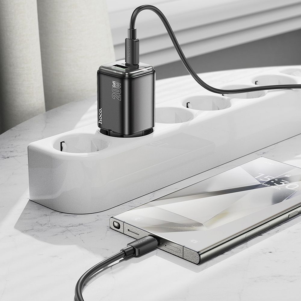 HOCO wall charger USB A + Type C + cable Type C to Type C PD QC3.0 3A 20W N34 transparnent