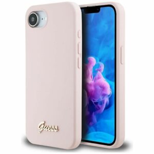 GUESS case for IPHONE 16e (SE 4 2025) compatible with MagSafe GUHMPSE4SMBSLP (Silicone Script Metal Logo) pink