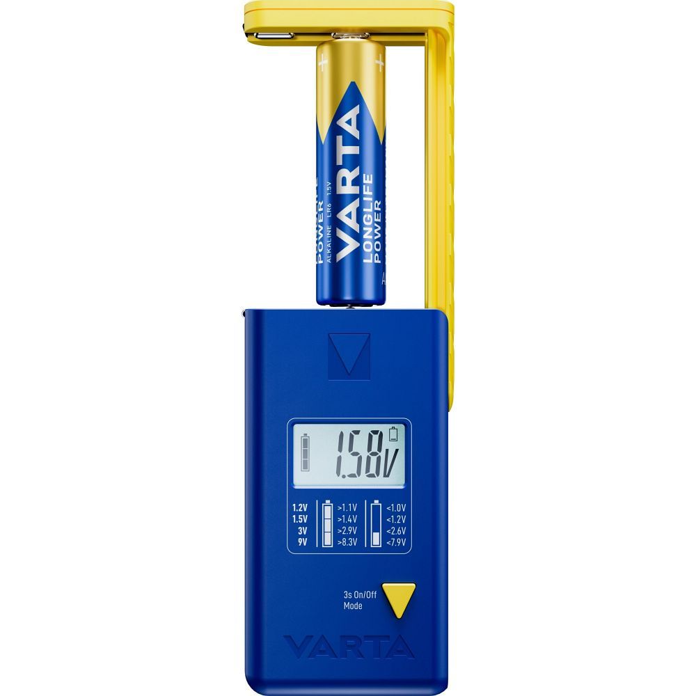 VARTA battery tester with digital display (AA, AAA, Type C, Type D, 9V, button) 893101111 blue