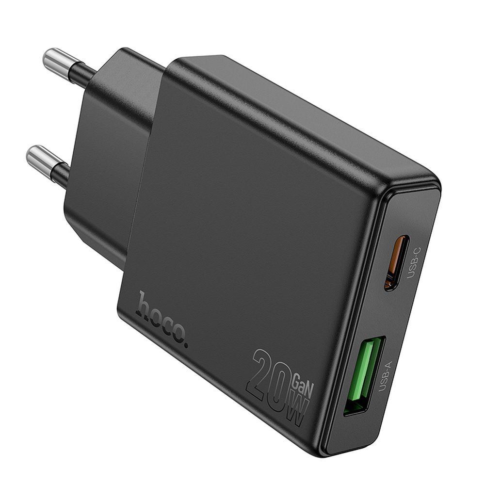 HOCO slim wall charger USB A + Type C PD QC3.0 3A 20W N38 black