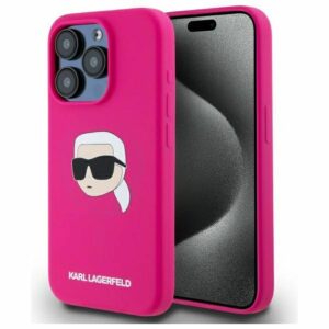 KARL LAGERFELD case for IPHONE 15 Pro Max compatible with MagSafe KLHMP15XSKHPPLF (SIL KL Head Print) fuschia
