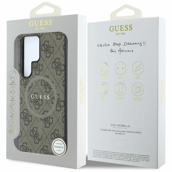 Θήκη GUESS για Samsung S25 Ultra Καφέ με Λογότυπο 4G & Δαχτυλίδι