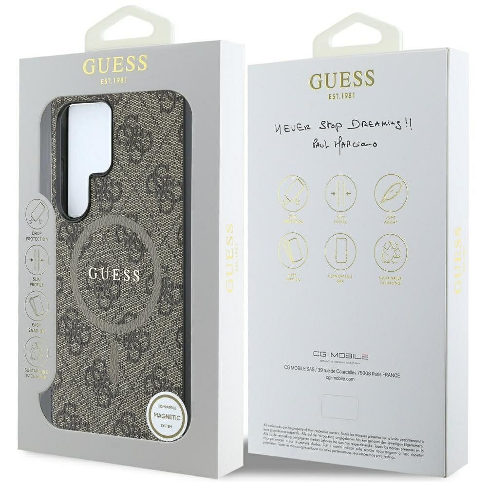 Θήκη GUESS για Samsung S25 Ultra Καφέ με Λογότυπο 4G & Δαχτυλίδι