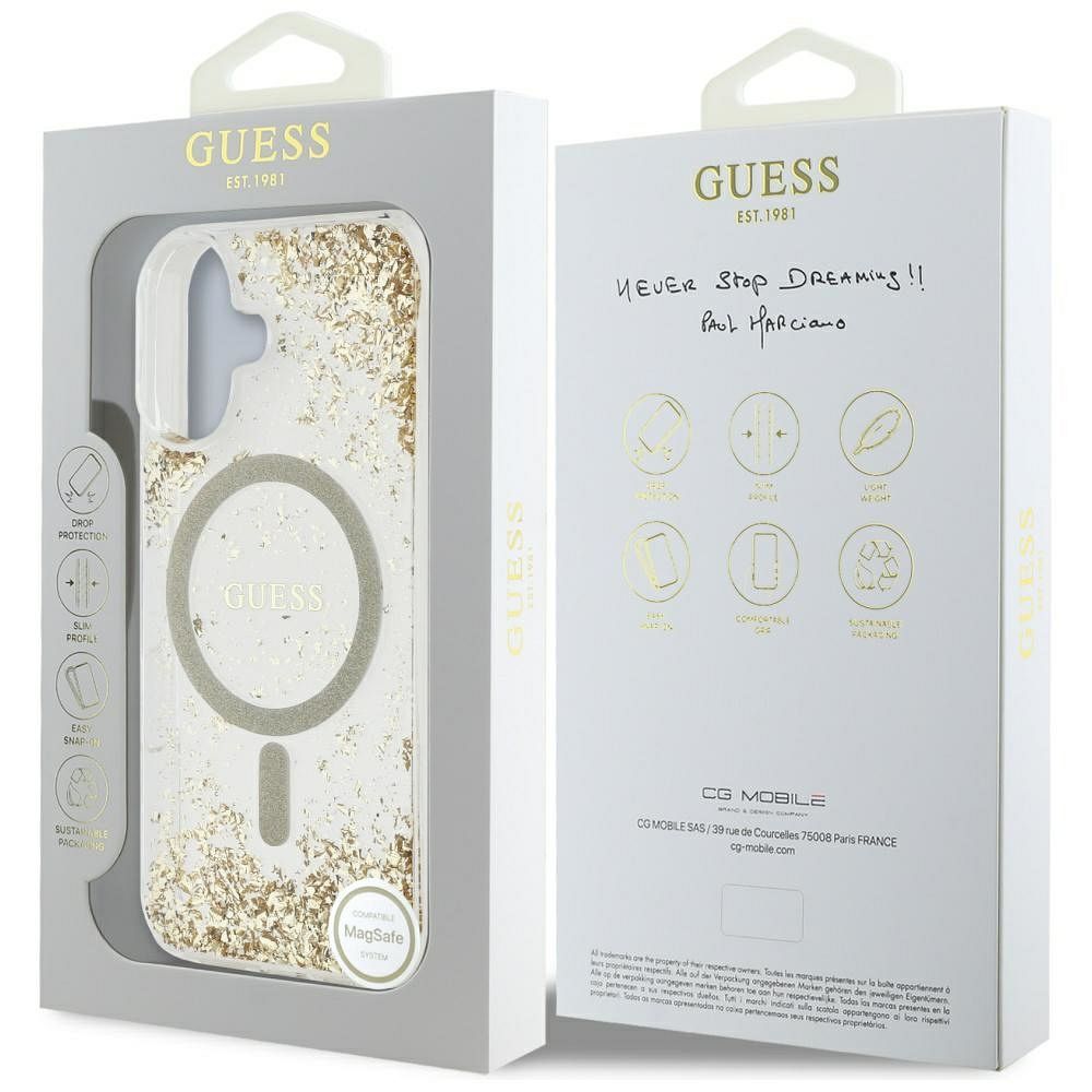 GUESS case for IPHONE 16 compatible with MagSafe GUHMP16SRGRGED (Resin Bottom Glitter) gold