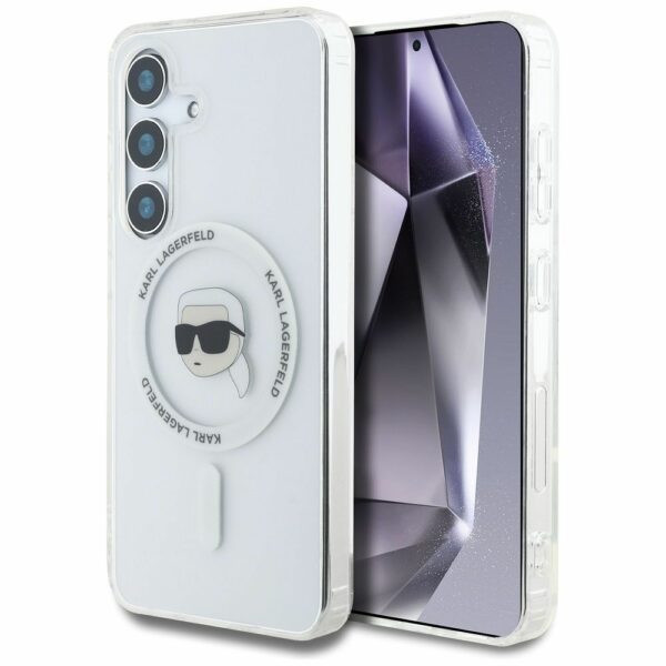 KARL LAGERFELD case for SAMSUNG S25 KLHMS25SHLSKIH (Magnetic IML Metal K. Heads) white