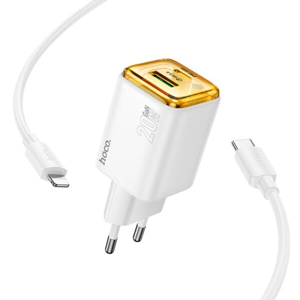 HOCO wall charger USB A + Type C + cable Type C to Lightning PD QC3.0 3A 20W N52 white