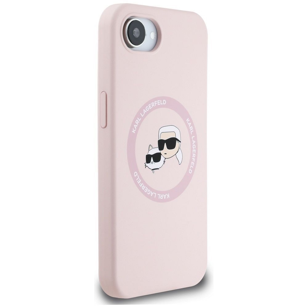 KARL LAGERFELD case for IPHONE 16e (SE 4 2025) compatible with MagSafe KLHMPSE4SKCHTCP (Silicone Double Heads) pink