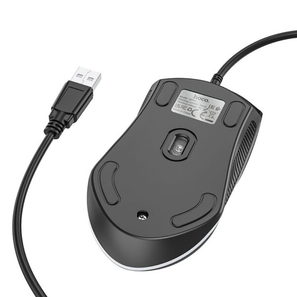 HOCO wire computer mouse USB A 1000 DPI with flashing GM19 black