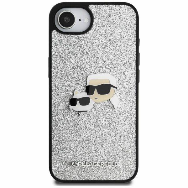 KARL LAGERFELD case for IPHONE 16e (SE 4 2025) KLHCPSE4PFGKCPS (Fixed Glitter W/ Ikonik Metal Pin) silver
