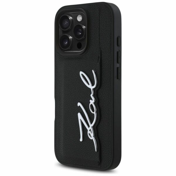 KARL LAGERFELD case for IPHONE 16 Pro Max KLHCP16XPGPVKSK (Grained PU Cardslot Metal Signature) black