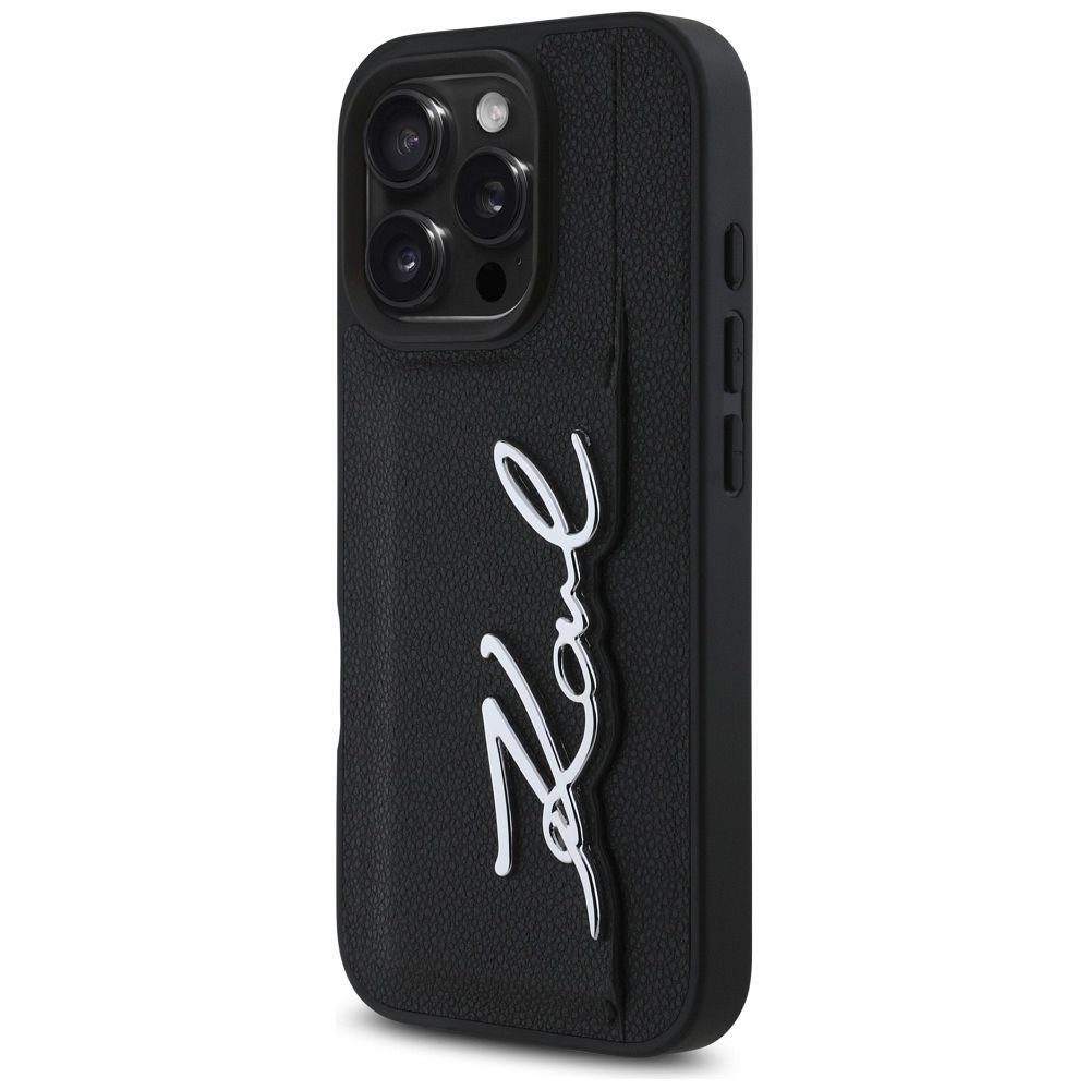 KARL LAGERFELD case for IPHONE 16 Pro Max KLHCP16XPGPVKSK (Grained PU Cardslot Metal Signature) black