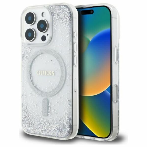 GUESS case for IPHONE 16 Pro compatible with MagSafe GUHMP16LRGRGES (Resin Gradient Glitter) silver