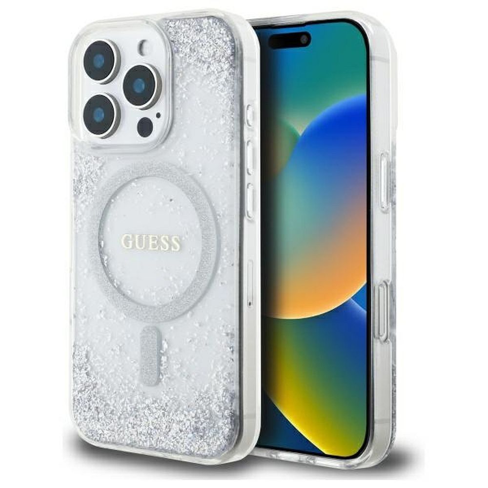GUESS case for IPHONE 16 Pro compatible with MagSafe GUHMP16LRGRGES (Resin Gradient Glitter) silver