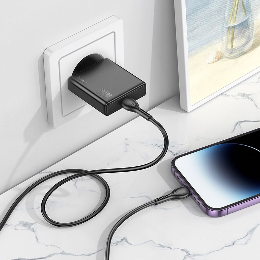 HOCO slim wall charger Type C + cable Type C to Lightning PD QC 30W N37 black