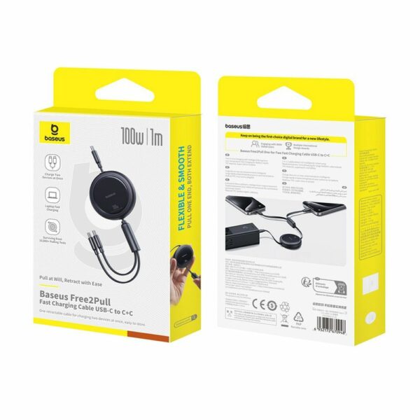 Καλώδιο BASEUS 2in1 Type C σε 2x Type C 100W Ανασυρόμενο 1m Μαύρο