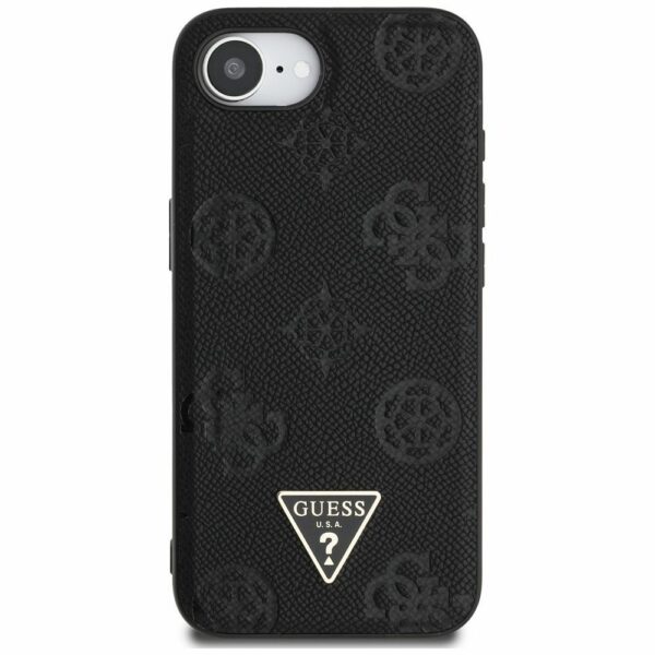 GUESS case for IPHONE 16e (SE 4 2025) compatible with MagSafe GUHMPSE4PGBTMK (Grained PU Hot Stamp Peony Triangle Logo) black