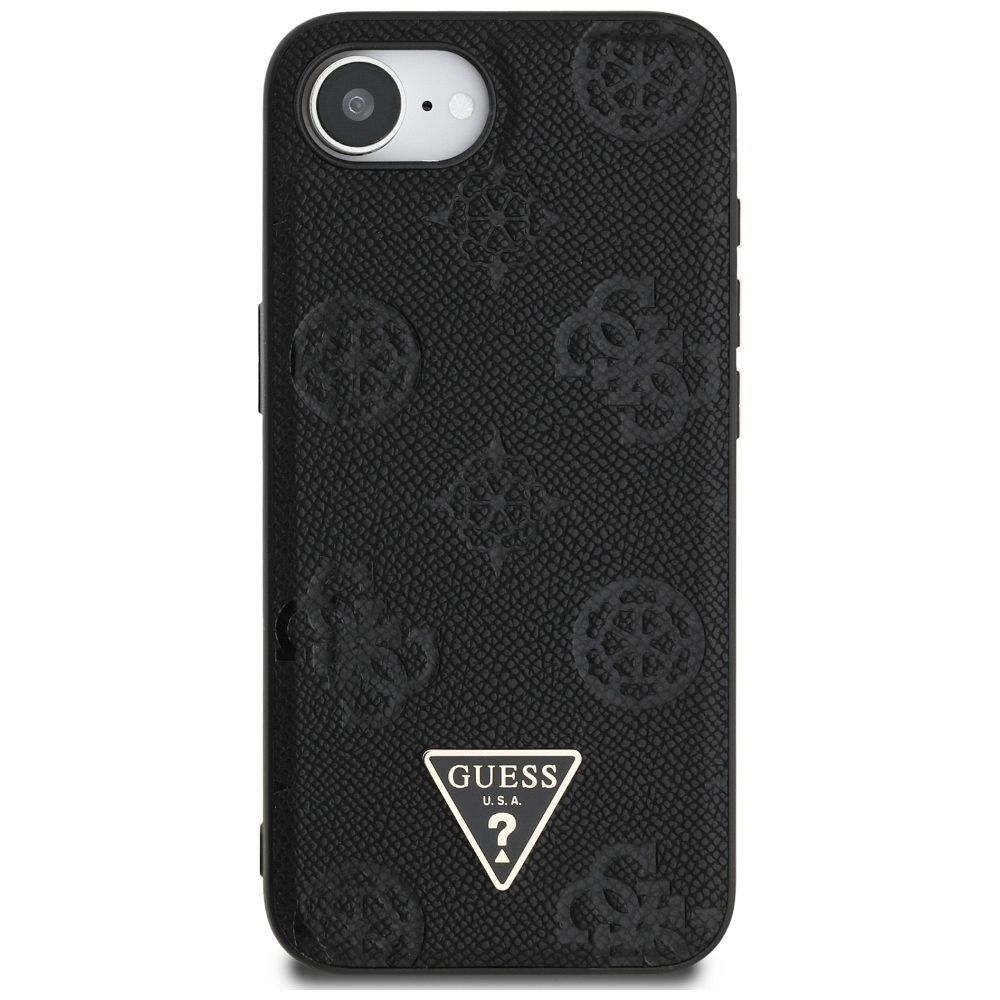 GUESS case for IPHONE 16e (SE 4 2025) compatible with MagSafe GUHMPSE4PGBTMK (Grained PU Hot Stamp Peony Triangle Logo) black