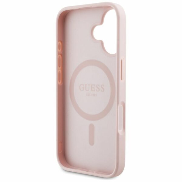 GUESS case for IPHONE 16 compatible with MagSafe GUHMP16SPGNMPLMP (PU Grained Flowers Classic Logo) pink