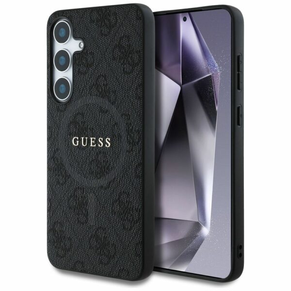 Θήκη Κινητού GUESS Samsung S25 Μαύρη με Δαχτυλίδι & Λογότυπο 4G