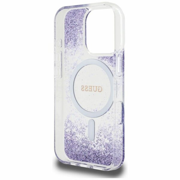 GUESS case for IPHONE 16 Pro compatible with MagSafe GUHMP16LRGRGEU (Resin Bottom Glitter) purple