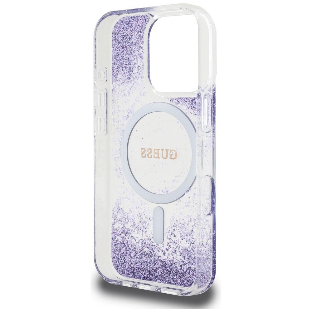 GUESS case for IPHONE 16 Pro compatible with MagSafe GUHMP16LRGRGEU (Resin Bottom Glitter) purple