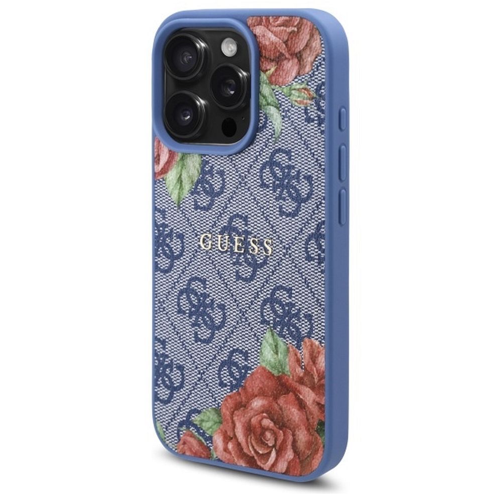 GUESS case for IPHONE 16 Pro compatible with MagSafe GUHMP16LP4ROPEMCB (4G Flowers Print) blue