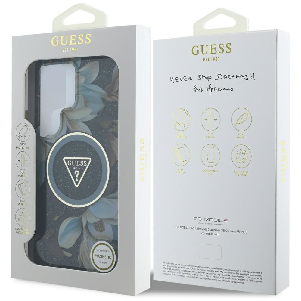 Θήκη Κινητού GUESS Samsung S25 Ultra Μαύρη με Γκλίτερ & Λουλούδια