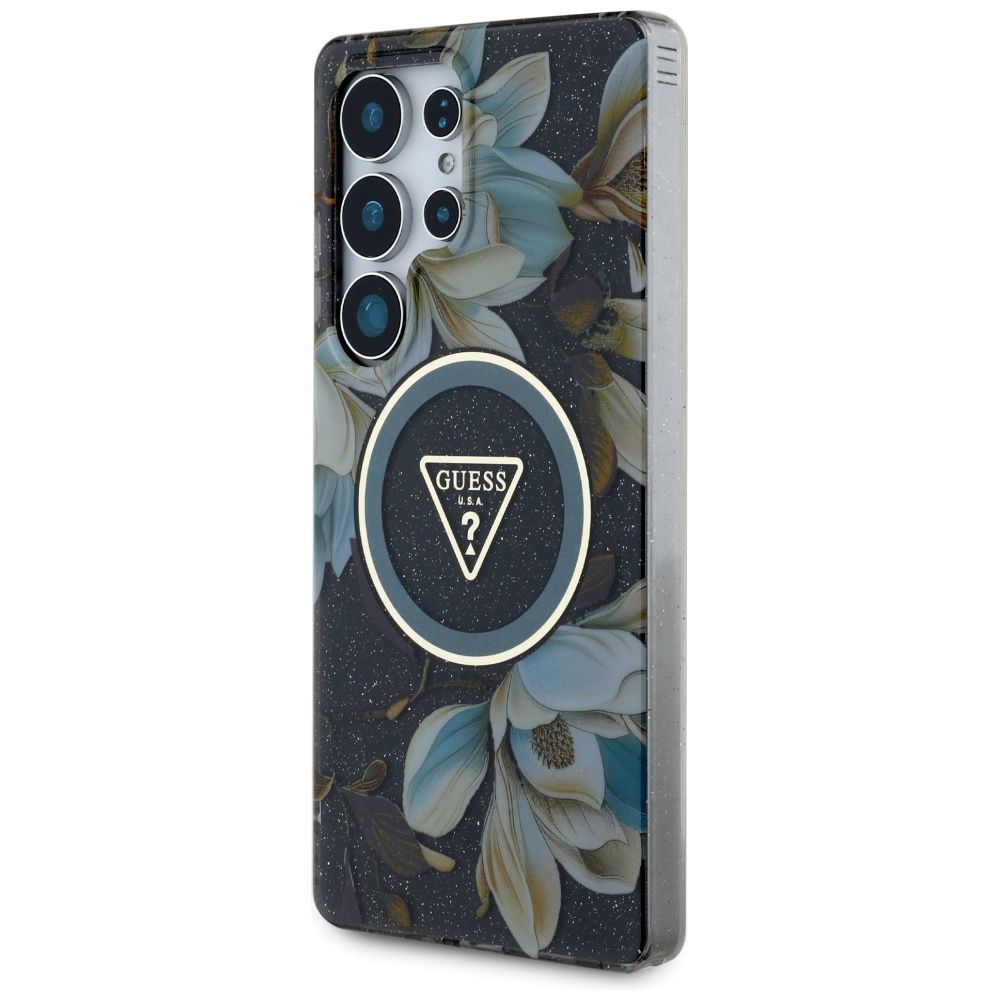 Θήκη Κινητού GUESS Samsung S25 Ultra Μαύρη με Γκλίτερ & Λουλούδια