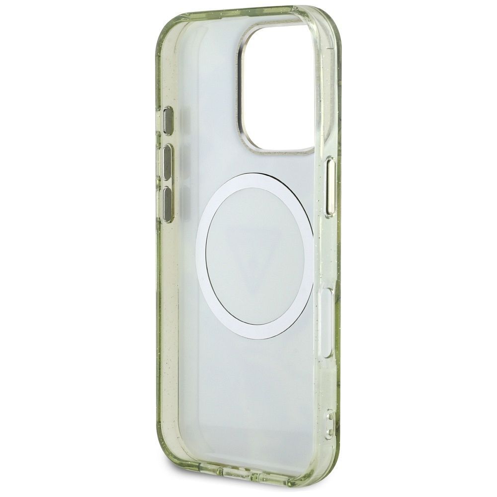 GUESS case for IPHONE 16 Pro compatible with MagSafe GUHMP16LHFLPEDN (IML Metal Glitter Flowers Triangle) green
