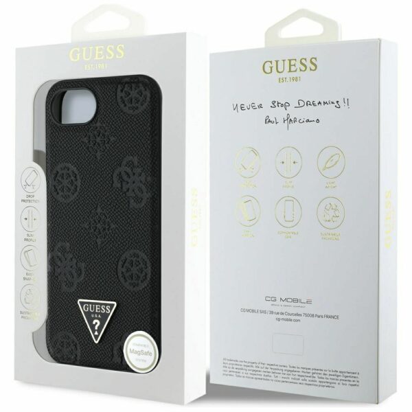 GUESS case for IPHONE 16e (SE 4 2025) compatible with MagSafe GUHMPSE4PGBTMK (Grained PU Hot Stamp Peony Triangle Logo) black