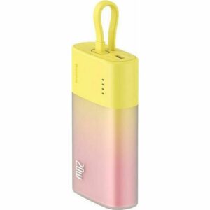 Powerbank BASEUS 5200mAh με Καλώδιο Lightning & Type-C PD QC 20W - Κίτρινο/Ροζ