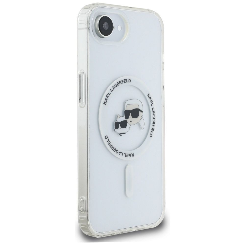KARL LAGERFELD case for IPHONE 16e (SE 4 2025) compatible with MagSafe KLHMPSE4HLSKCH (IML Metal KC Heads) white