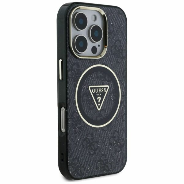 GUESS case for IPHONE 16 Pro compatible with MagSafe GUHMP16LHG4PRTGK (IML Metal Glitter 4G Circle Triangle) black
