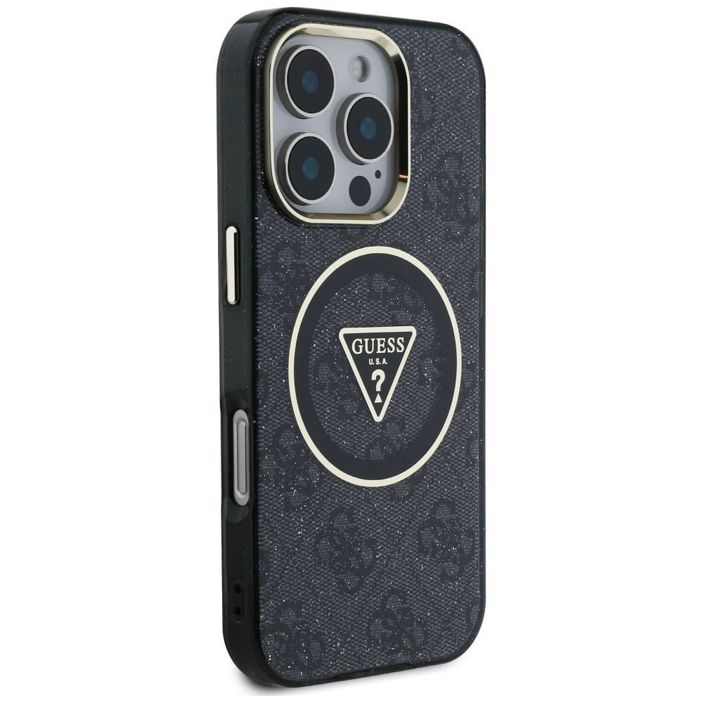 GUESS case for IPHONE 16 Pro compatible with MagSafe GUHMP16LHG4PRTGK (IML Metal Glitter 4G Circle Triangle) black