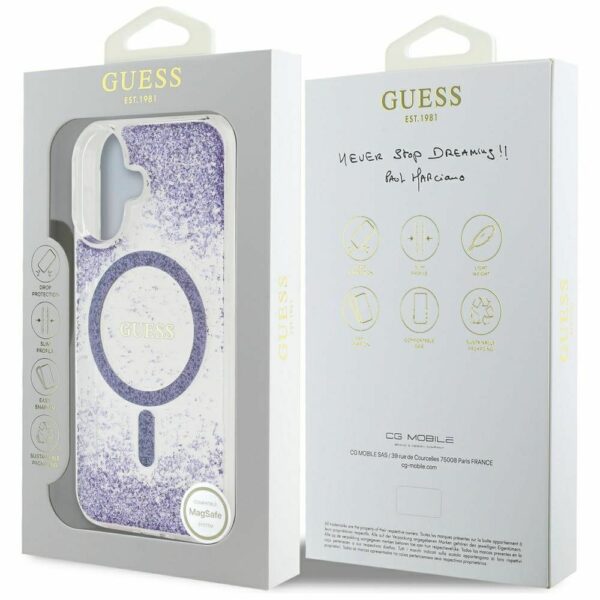 GUESS case for IPHONE 16 compatible with MagSafe GUHMP16SRGRGEU (Resin Bottom Glitter) purple