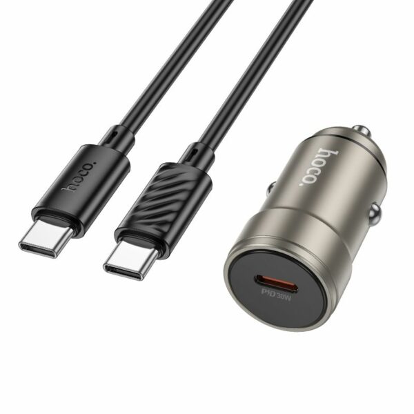 HOCO car charger Type C + cable Type C to Type C PD QC 30W Z57 metal gray