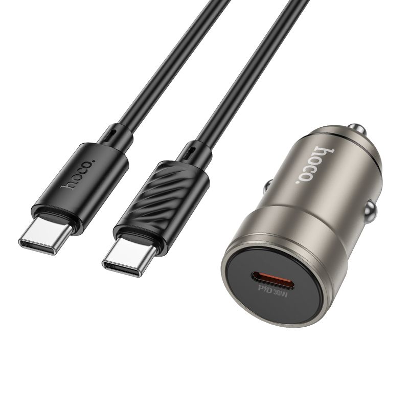 HOCO car charger Type C + cable Type C to Type C PD QC 30W Z57 metal gray